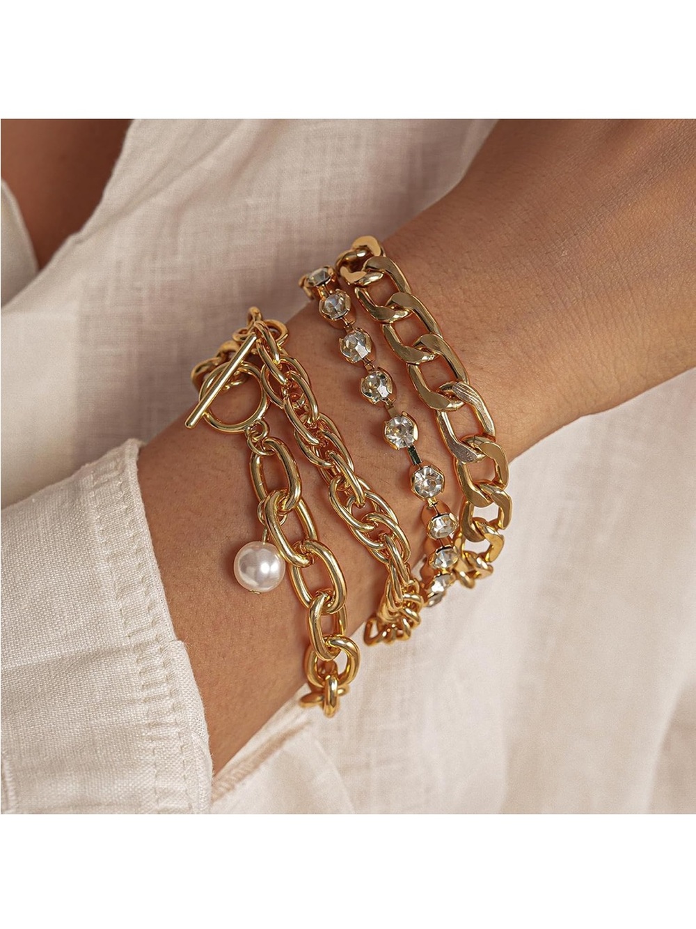Thick Stackable Gold Bracelet, Gold Bead Link Chain
